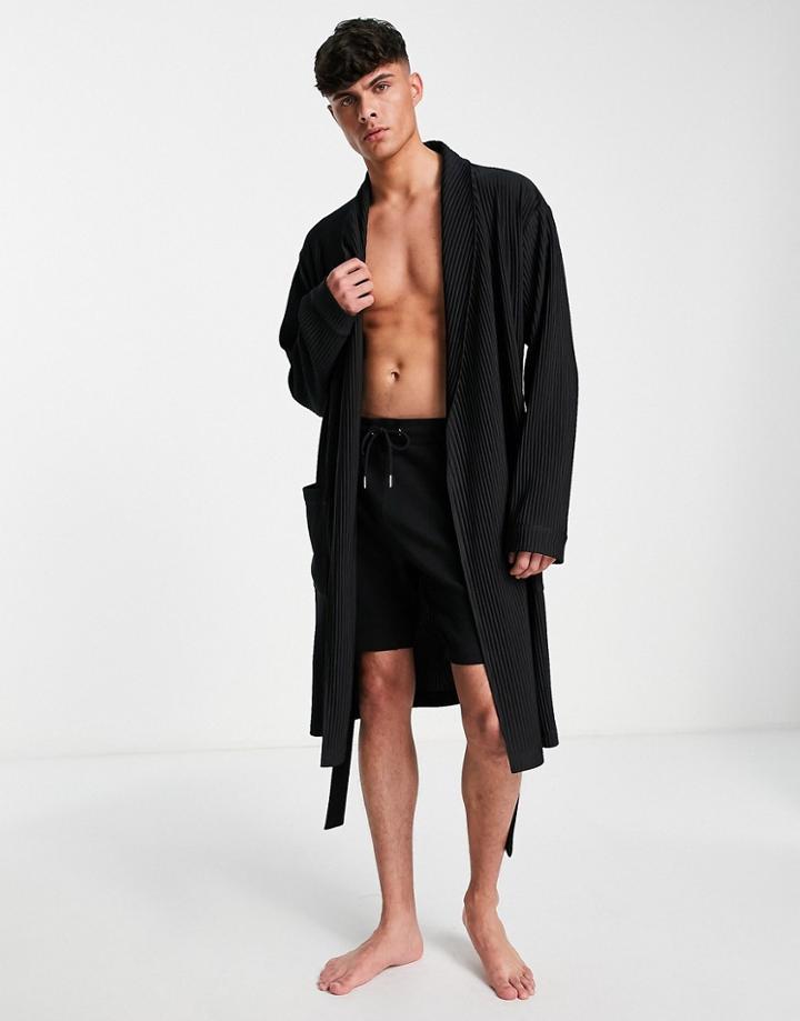 Asos Design Plisse Dressing Gown In Black