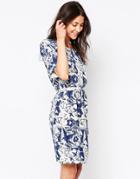 Ichi Abstract Print Skater Dress - Blue