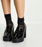 Truffle Collection Wide Fit Platform Loafers In Black Patent