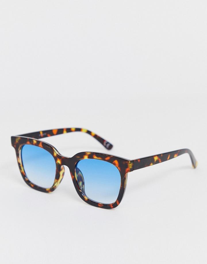 Asos Design Tort Square Sunglasses With Blue Grad Lens - Brown