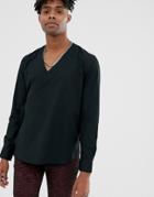Asos Design Regular Fit Wrap Poplin Shirt In Black - White