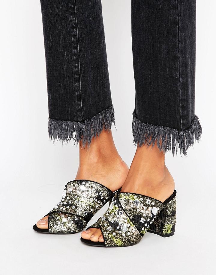 Miss Selfridge Embellished Heeled Mule - Multi