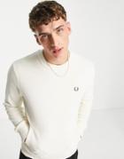 Fred Perry Towelling Crew Neck Sweatshirt In Cream-white