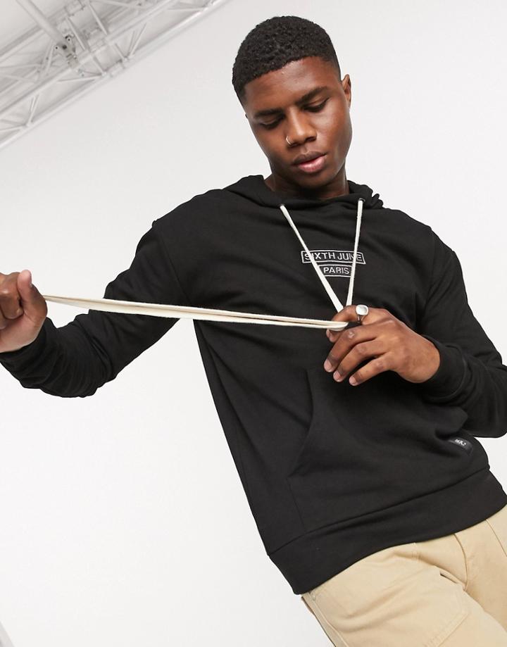 Sixth June Hoodie With Box Logo And Contrast Ties In Black
