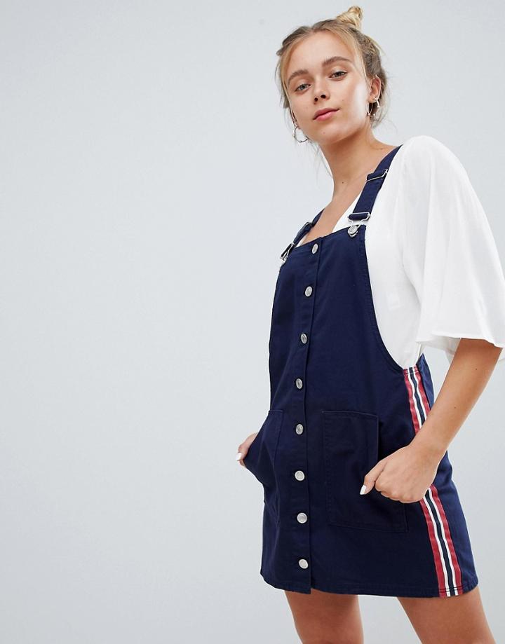 Bershka Overall Dress In Navy - Navy