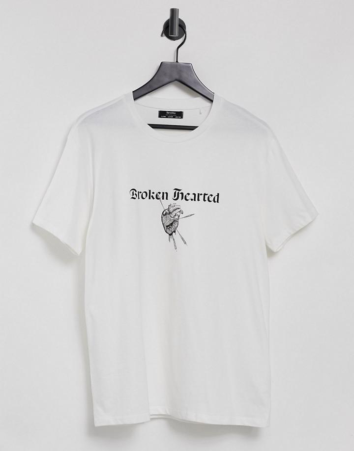 Bershka Graffiti Print T-shirt In White