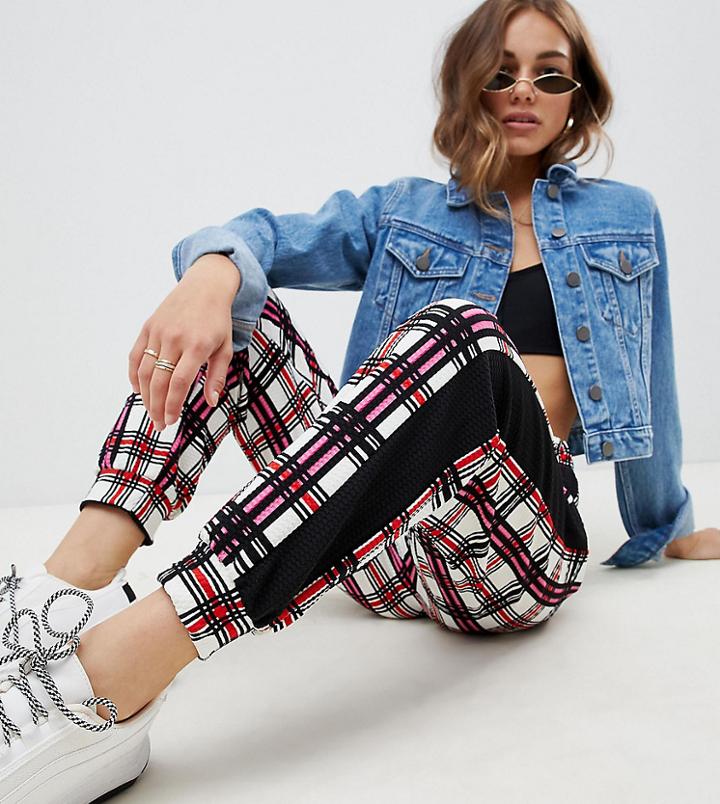 Asos Design Petite Joggers In Pink Check - Multi