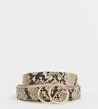 River Island Belt With Double Circle Buckle In Snake Print - Beige