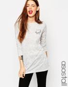 Asos Tall Sweet Heart Slouchy Textured Split Side Longline Top - Gray