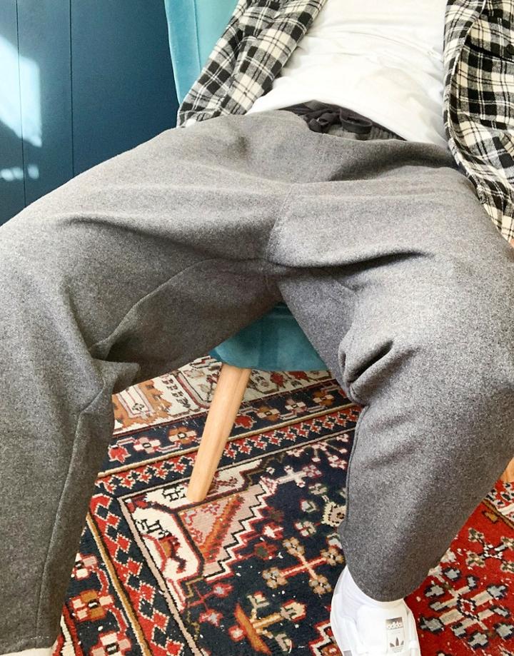 Asos Design Drop Crotch Pants In Gray-grey