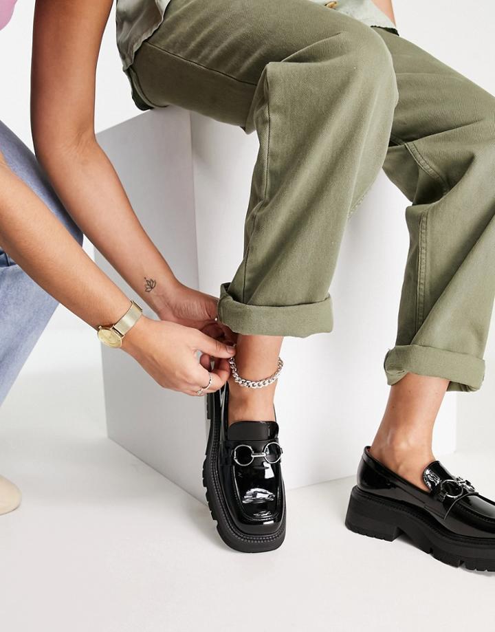 Bershka Chunky Platform Patent Brogues In Black
