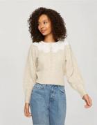 Miss Selfridge Oversized Collar Sweater In Cream-white