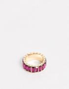 Asos Design Ring With Pink Baguette Crystal Stones In Gold Tone