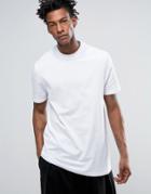 Asos Longline T-shirt In Heavyweight With Double Neck Detail In White - White