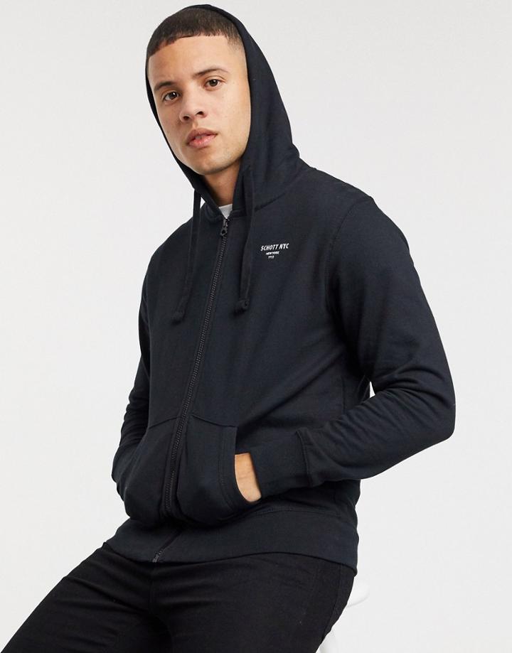 Schott Hooded Zip Through Sweat In Black