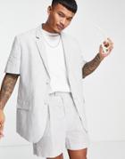 Asos Design Relaxed Linen Mix Short Sleeve Suit Jacket With Stripe In Ecru-neutral