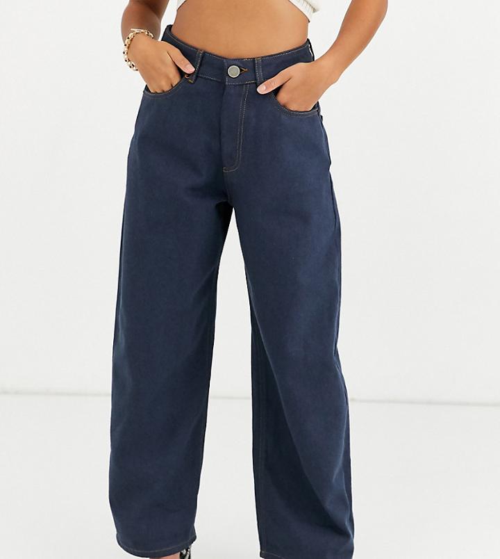 Asos Design Petite High Rise 'relaxed' Dad Jeans In Smokey Blue Wash