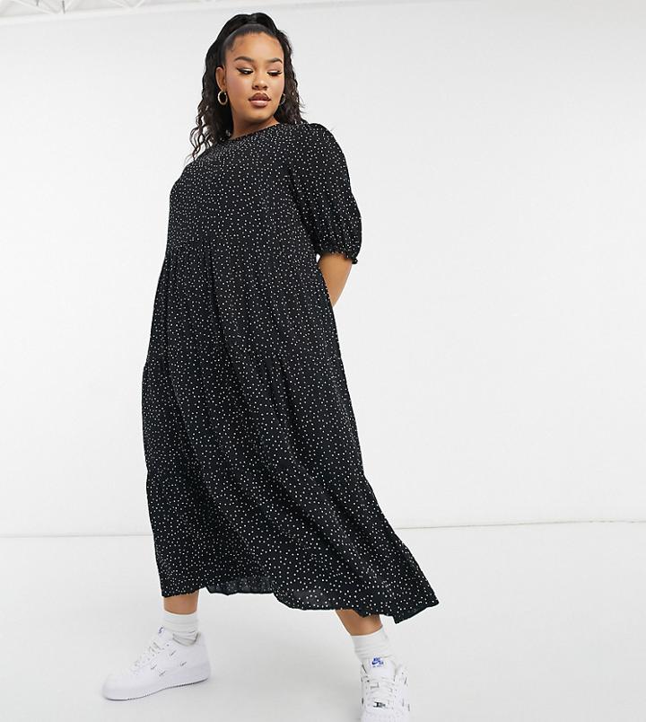 New Look Curve Smock Midi Dress In Black Pattern