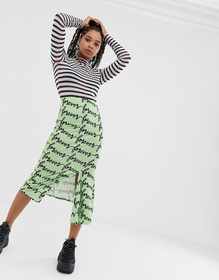 Asos Design Forever Printed Midi Skirt With Split-multi