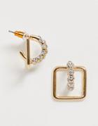Asos Design Square Hoop Earrings With Pave Bar Detail In Gold Tone