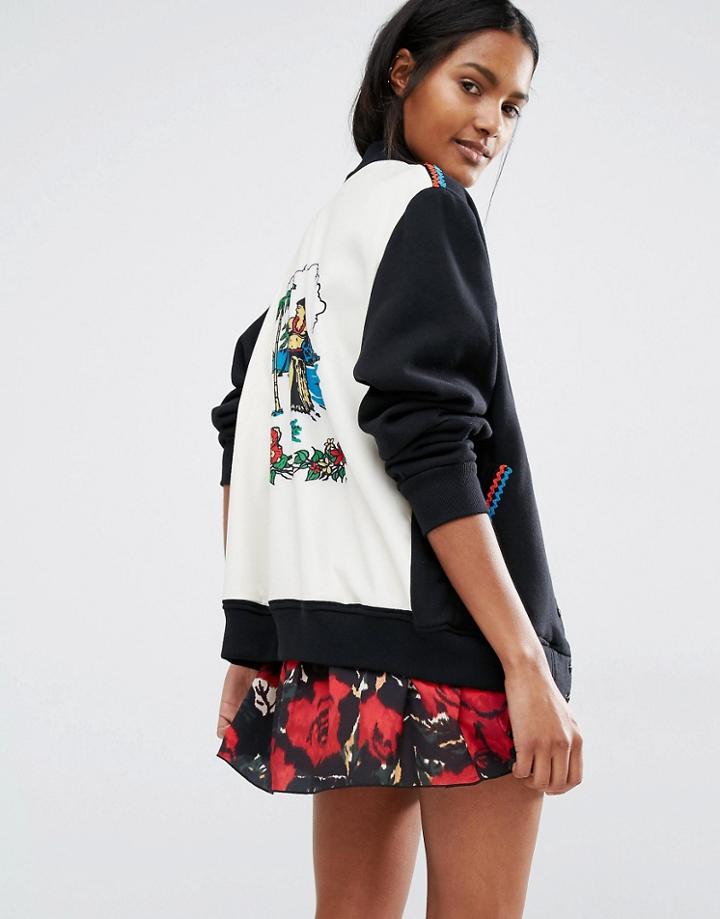 Anna Sui Baseball Jacket With Signature Print - Black