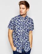 Brave Soul Short Sleeve Shirt In Feather Print - Black