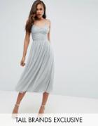 Little Mistress Tall All Over Tulle Midi Skater Dress With Corset Detail - Green