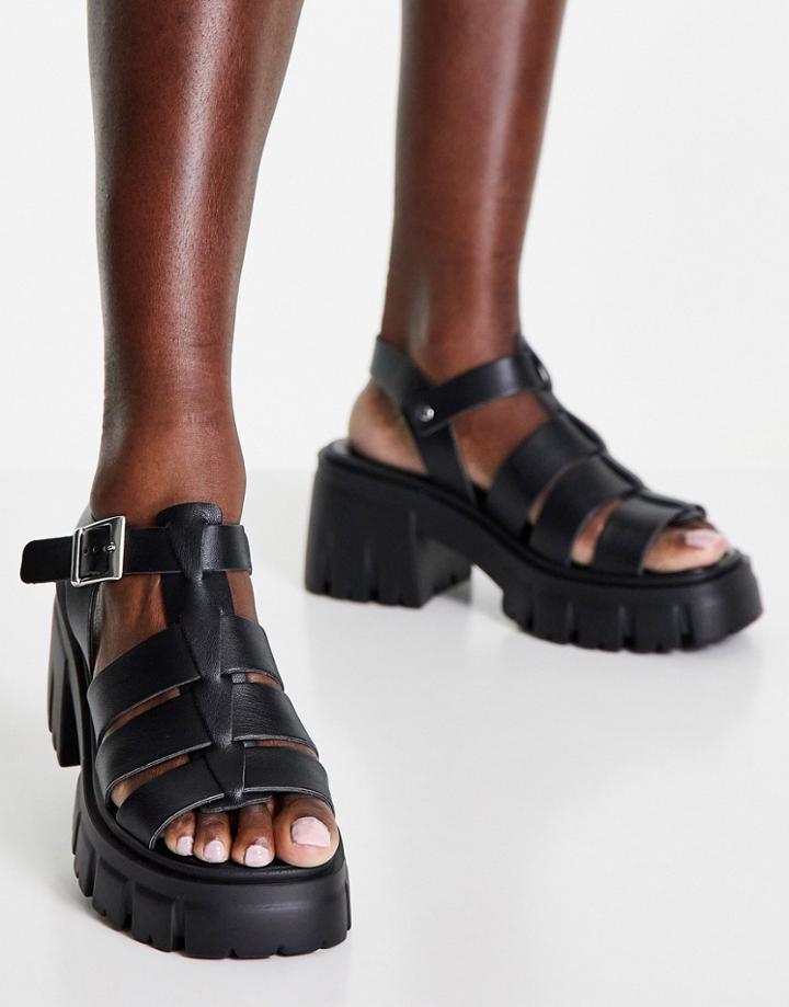 Asos Design Hollis Chunky Fisherman Mid Heeled Sandals In Black