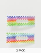 Asos Design Pack Of 2 Hair Clips In Rainbow Pearl - Multi