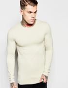 Asos Extreme Muscle Long Sleeve T-shirt With Crew Neck In Beige - Beige