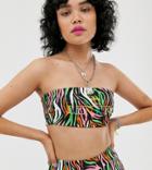 Disney The Lion King X Asos Design Bandeau Top Two-piece In Zebra Print With Logo Embroidery - Multi
