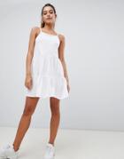 Boohoo Tiered Sun Dress In White - White