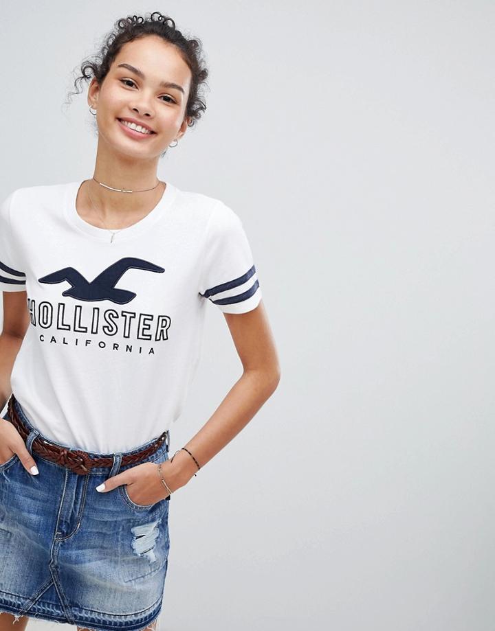 Hollister Logo T-shirt With Sleeve Stripe - White