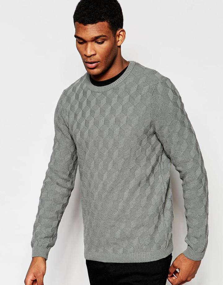 Asos Sweater With Square Texture - Gray