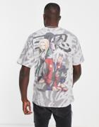 Pull & Bear Naruto Back Print T-shirt In Gray Tie-dye-multi