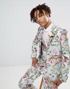 Asos Edition Wedding Skinny Suit Jacket In Pastel Floral Jacquard - Blue