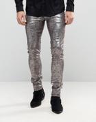 Asos Super Skinny Jeans With Silver Cracked Effect - Silver