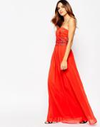 Little Mistress Maxi Dress With Metallic Scalloped Lace Layer Detail - Red