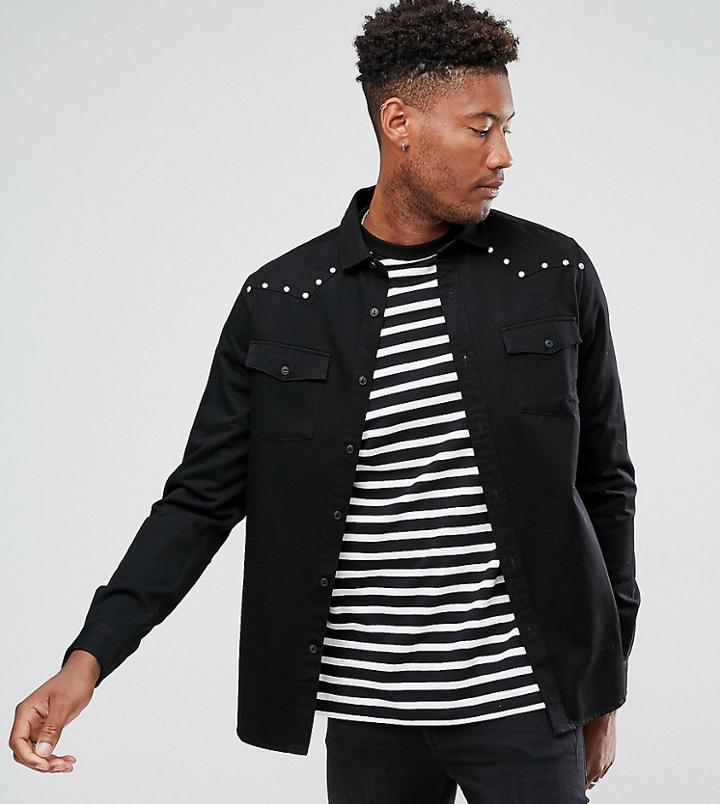 Asos Tall Regular Fit Western Shirt With Stud Details - Black