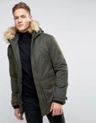 Burton Menswear Parka With Fur Hood - Green