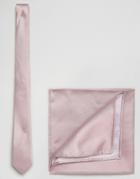 Asos Wedding Silk Tie And Pocket Square In Pink - Pink