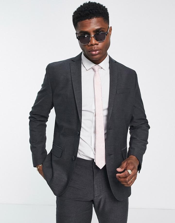 New Look Skinny Suit Jacket In Dark Gray