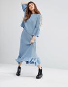 Rokoko Knitted Midi Skirt With Peplum Hem Co-ord - Blue