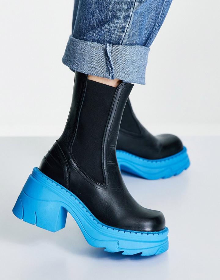 Topshop Haiti Chunky Heeled Chelsea Boot In Black And Blue-multi