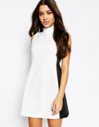 Asos High Neck Mono Square Arm Hole Shift Mini Dress - Mono