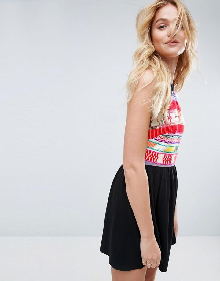 Asos Halter Neck Sundress With Embroidery - Black