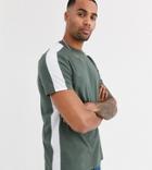Asos Design Tall T-shirt With Side Panel Stripe In Khaki-green