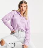Asyou Zip Funnel Cable Sweater In Purple-multi