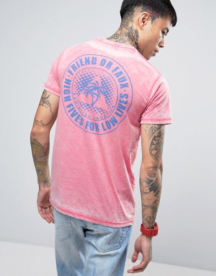 Friend Or Faux Santa Monica Bank Print T-shirt - Pink