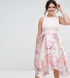 Coast Plus Orsay Bardot Midi Dress With Floral Print Skirt - Pink